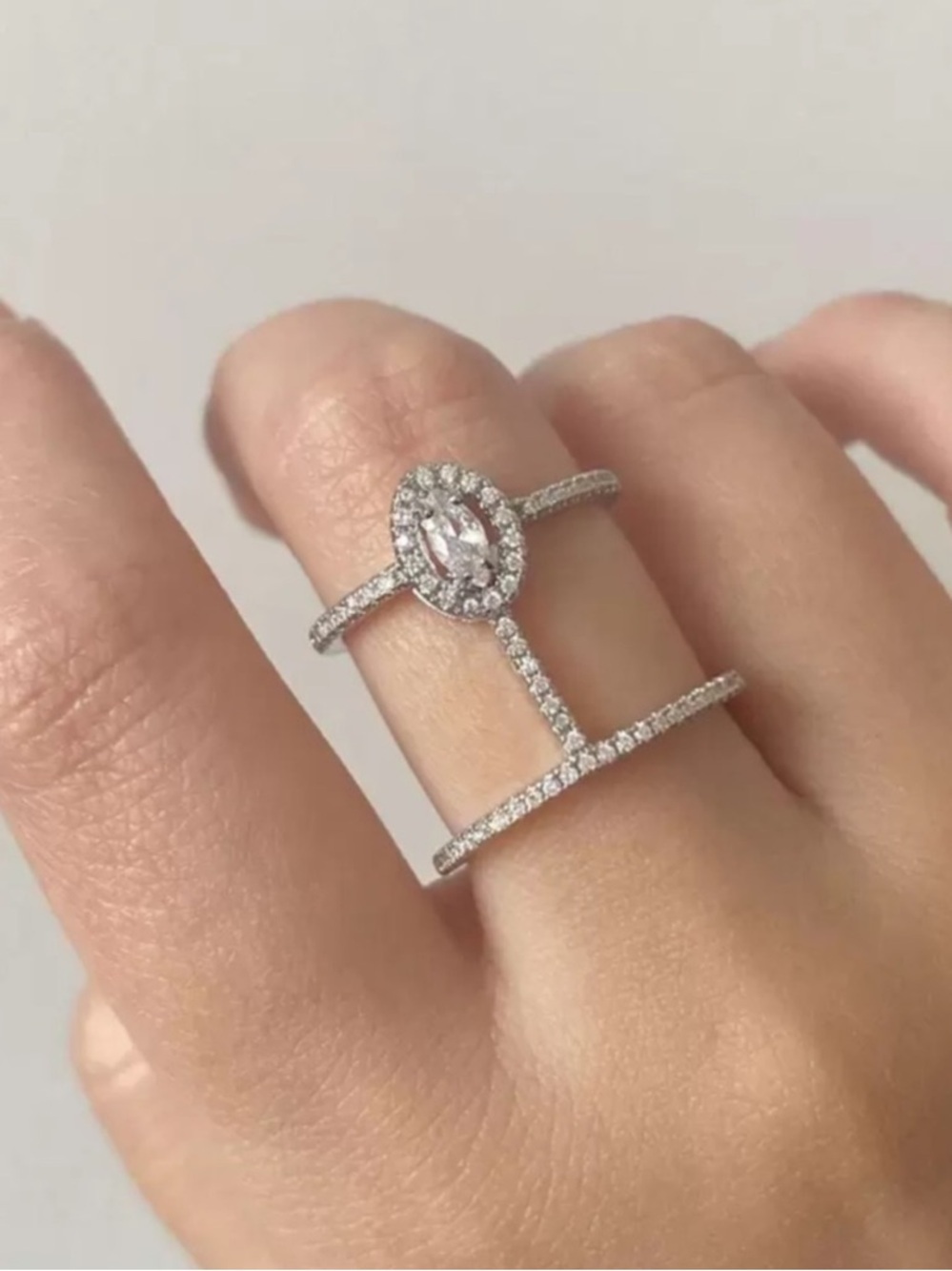 Silver Marquise Halo Adjustable Multi-Band Ring - Picture 2 of 4